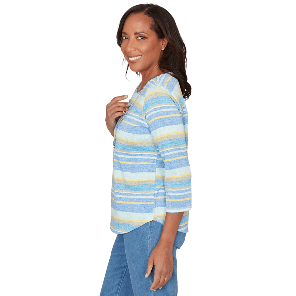 Womens Alfred Dunner Beachcomber 3/4 Sleeve Coastal Stripe Tee