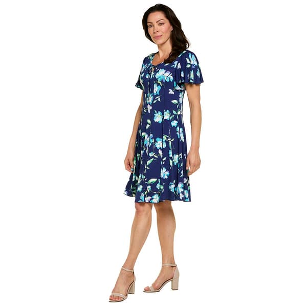 Plus Size Sami & Jo Flutter Sleeve Tie Neck Floral A-Line Dress