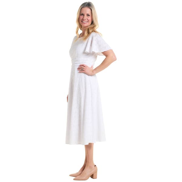 Womens Perceptions Flutter Sleeve Ruched Waist Texture Midi Dress