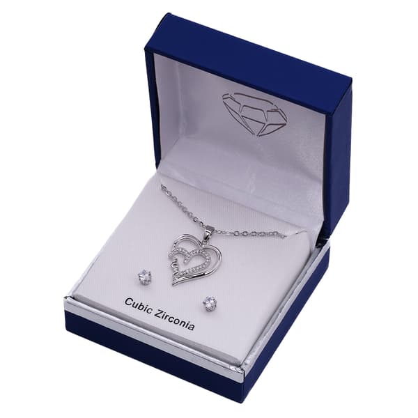 Cubic Zirconia Two Hearts Mom Pendant & Stud Earrings Set - image 