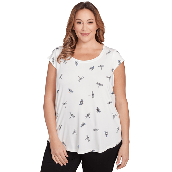 Plus Women''s Dragon Fly Cap Sleeve Top