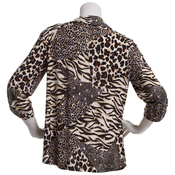Womens Emily Daniels 3/4 Sleeve Foil Animal Button Front Blouse