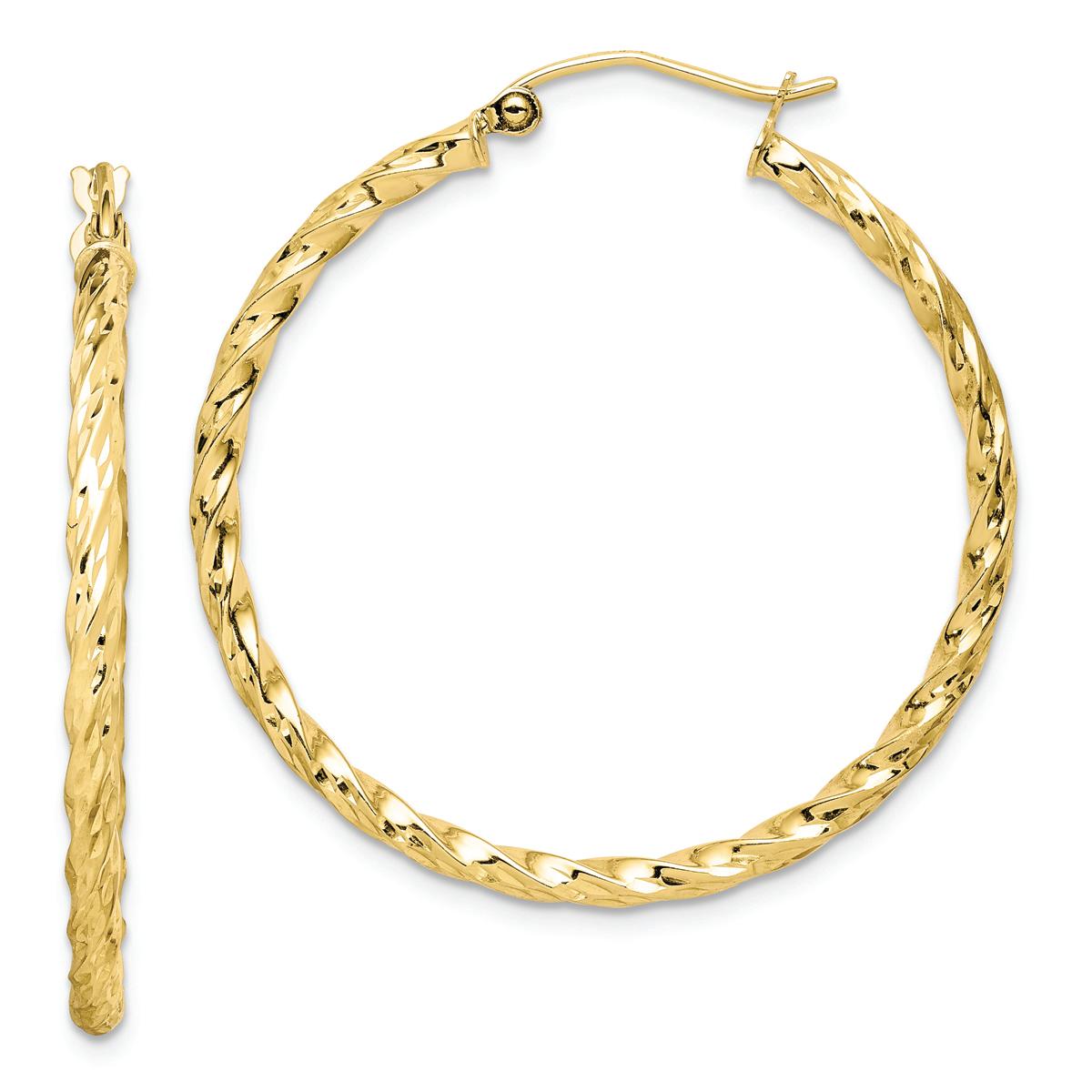 Gold Classics™ 10kt. Twisted Diamond Cut 35mm Hoop...