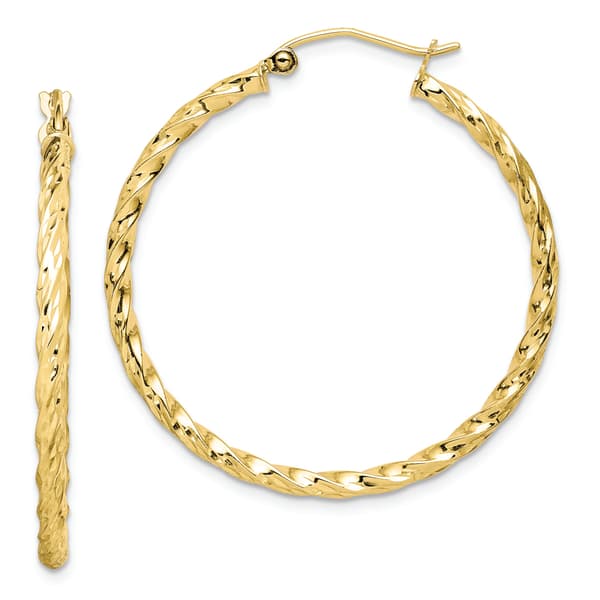 Gold Classics(tm) 10kt. Twisted Diamond Cut 35mm Hoop Earrings - image 