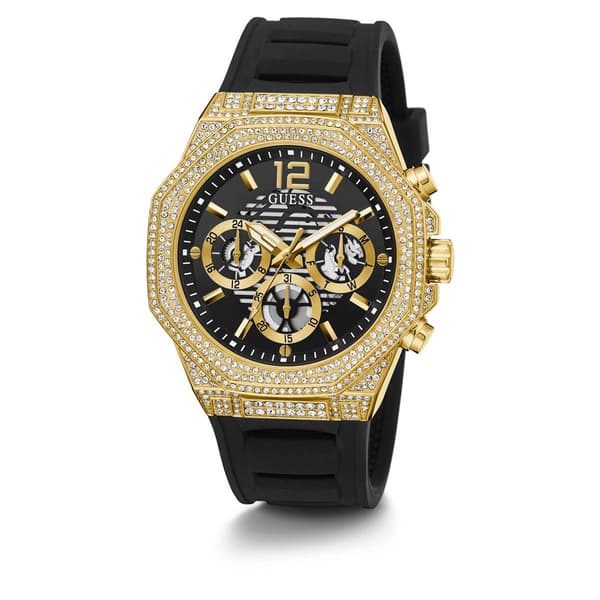 Mens Guess Watches&#174; Gold Tone Case Black Silicone Watch -GW0518G2