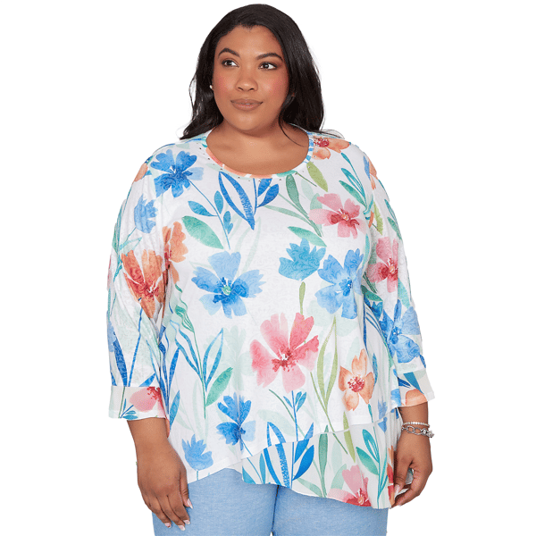 Plus Size Alfred Dunner Caribbean Blues Whimsical Flower Bell Sl