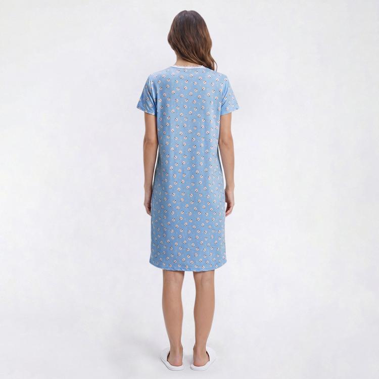 Womens Elizabeth & Nicole Blush Rosette Lace Henley Nightgown
