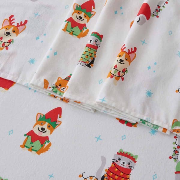 Freshfolds Cotton Dog Cat Christmas 4pc. Flannel Sheet Set