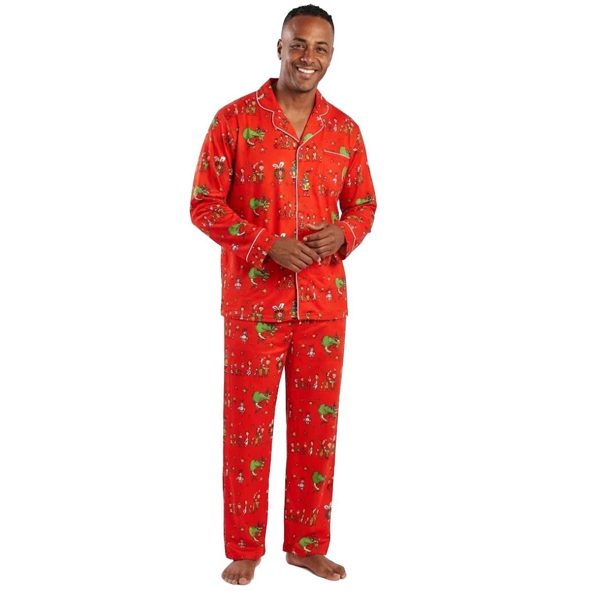 Mens Grinch Long Sleeve Whoville Notch Collar Pajama Set