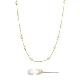 Roman Gold-Tone Pearl Stud Earrings & Necklace Set