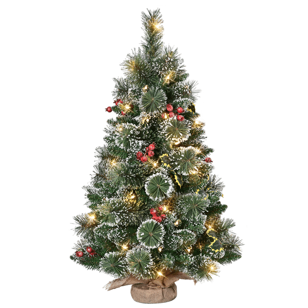 Puleo International 3ft Pre-Lit Adorned Snowy Pine Christmas Tree