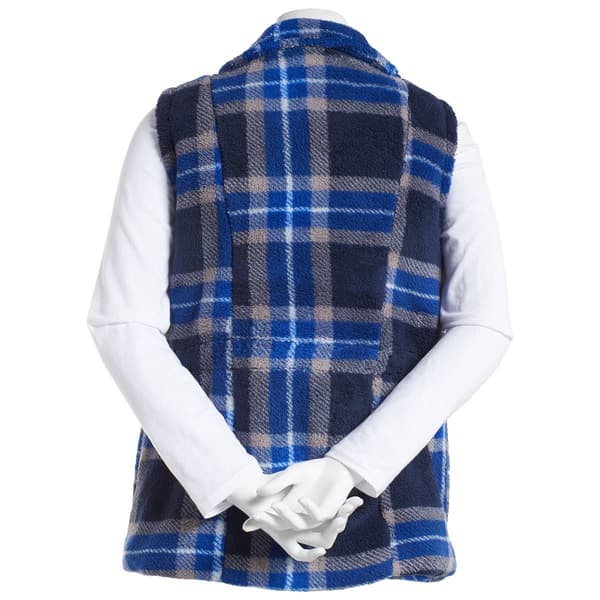 Plus Size Architect&#174; Zip Up Mock Neck Plaid Teddy Vest - Navy