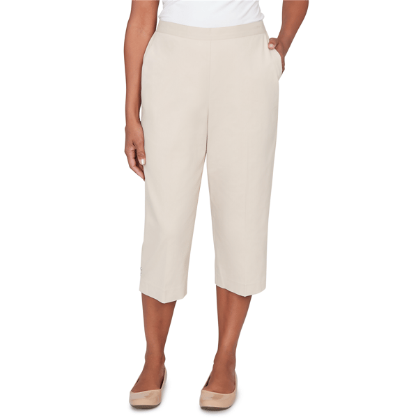 Petites Alfred Dunner Classics_S6 Solid Twill Button Hem Capri P - image 