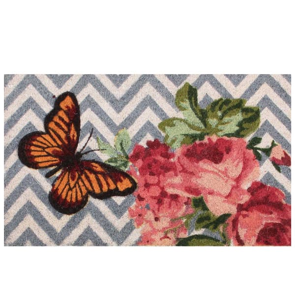 Northlight Seasonal Rose with a Butterfly Chevron Spring Doormat - image 