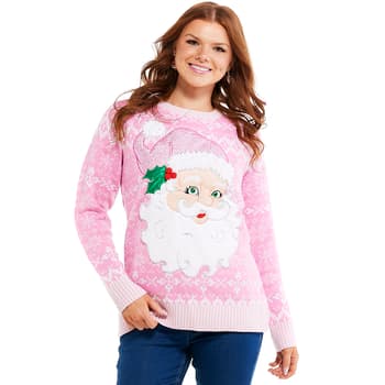 Plus Size Holiday Hype Sparkly Santa Ugly Christmas Sweater - Boscov's