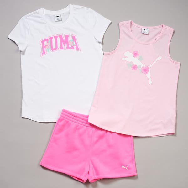 Girls (7-16) Puma 3pc. Flower Logo Tee/Tank & Shorts Set