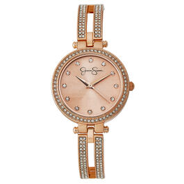 Womens Jessica Simpson Rose Double Crystal Bangle Watch-JSB0036RG