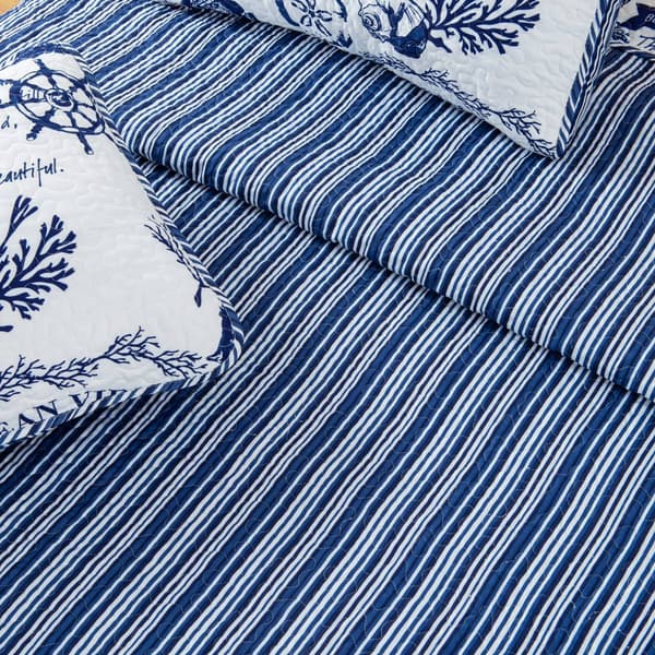 FreshFold 3pc. Nautical Coastal Themed Bedspread Quilt Set
