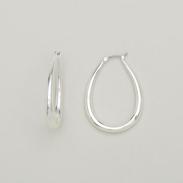 Napier Silver-Tone Oval Tubular Hoop Earrings - image 