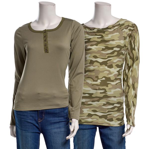 Juniors No Comment 2pk. Fleece Lined Camo & Solid Tees