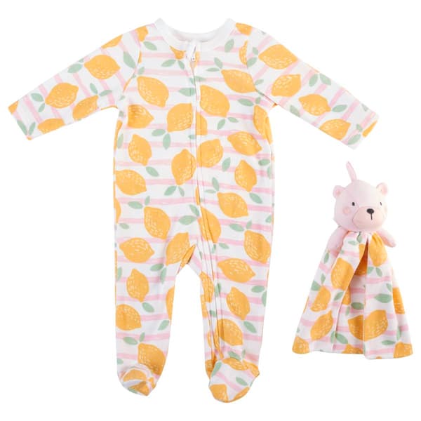 Baby Girl &#40;NB-9M&#41; Sterling Baby Lemon Stripe Footie w/ Plush - image 