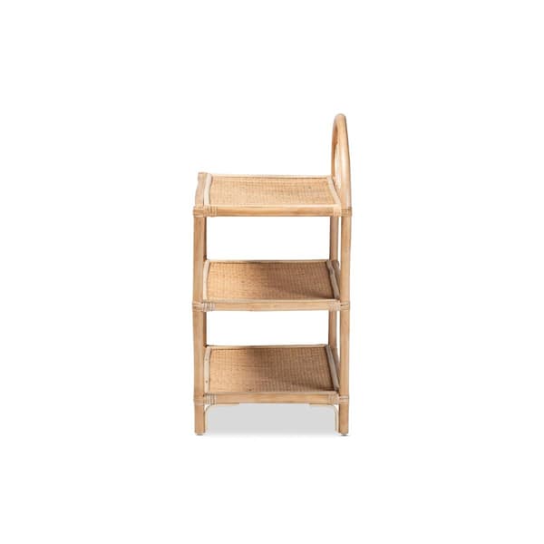 Baxton Studio Redell Bohemian Rattan 3-Tier Display Shelf