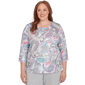 Plus Size Alfred Dunner Casual Vibe Pleated Paisley Crew Neck Top - image 1