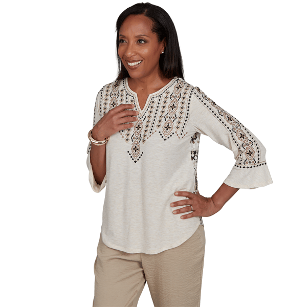 Womens Alfred Dunner Travel Advisory Geo Embroidery Blouse