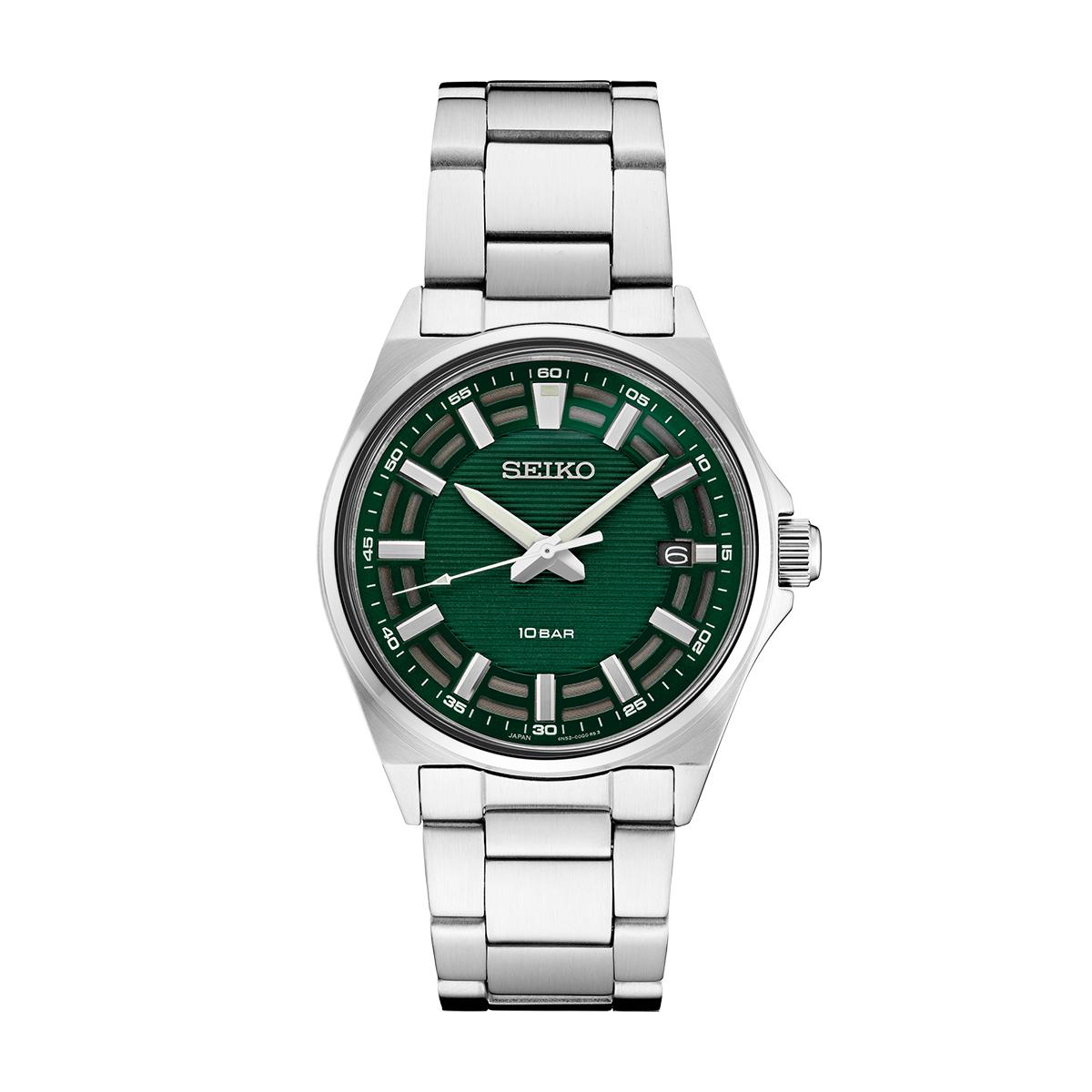 Mens Seiko Essentials Stainless Steel Green Dial Watch -...