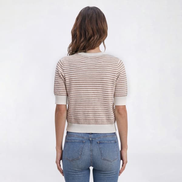 Womens Adrianna Papell Short Sleeve Button Front Stripe Cardigan