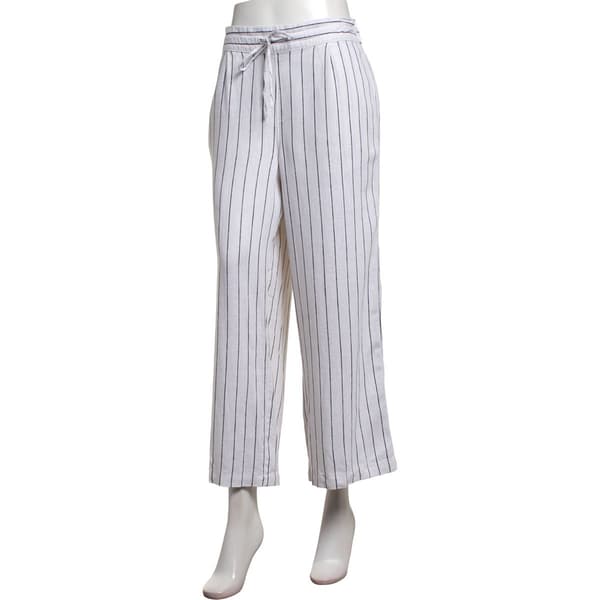 Womens Per Se Drawstring Waist Wide Leg Pinstripe Linen Pants