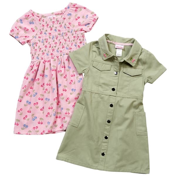 Girls (4-6x) Little Lass(R) 2pk. Twill & Floral Smocked Dresses - image 