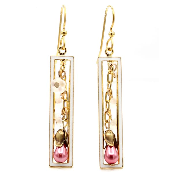 Silver Forest Rectangle Bead Floral Cascade Earrings - image 