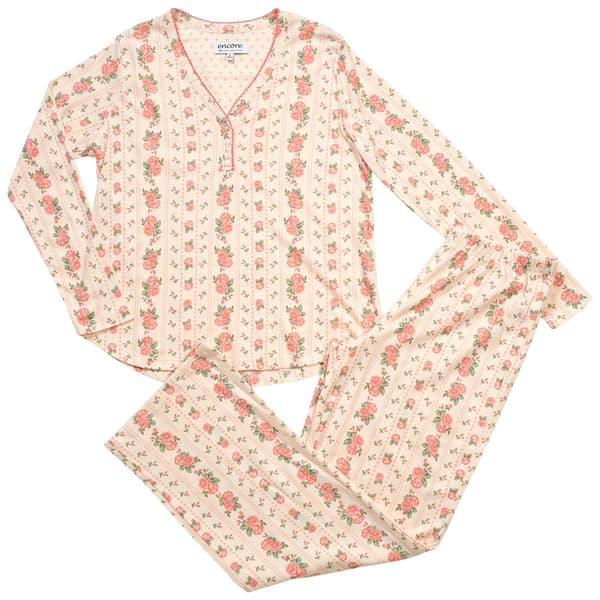 Womens Karen Neuburger Long Sleeve Rose Stripe Pajama Set - image 