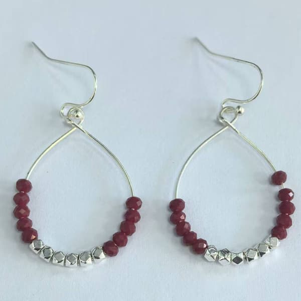 Ashley Cooper(tm) Semi Precious Red Rondels Bead Drop Earrings - image 