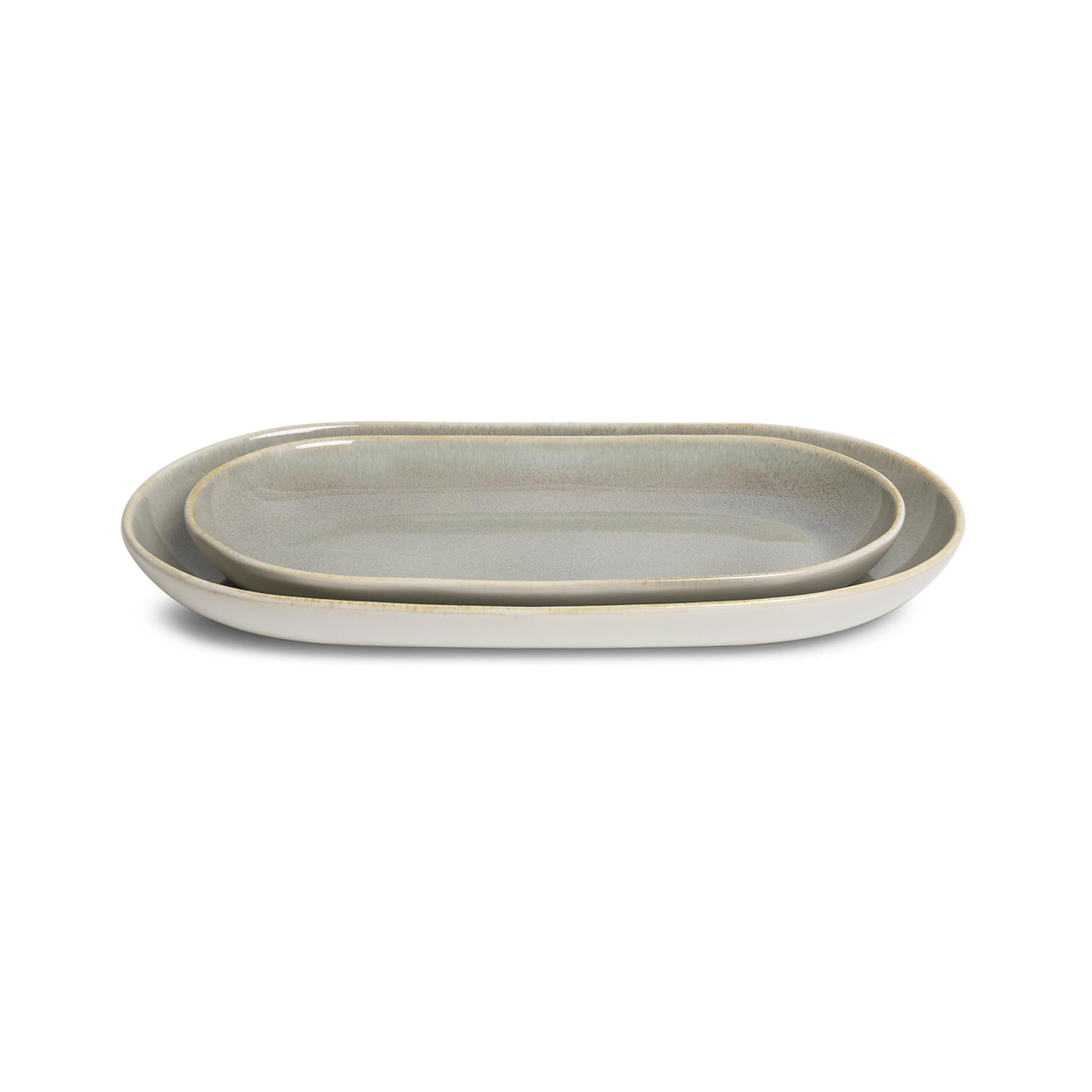 Sango Resona Moss/Cream Large Ceramic Serving Platters - Set of 2