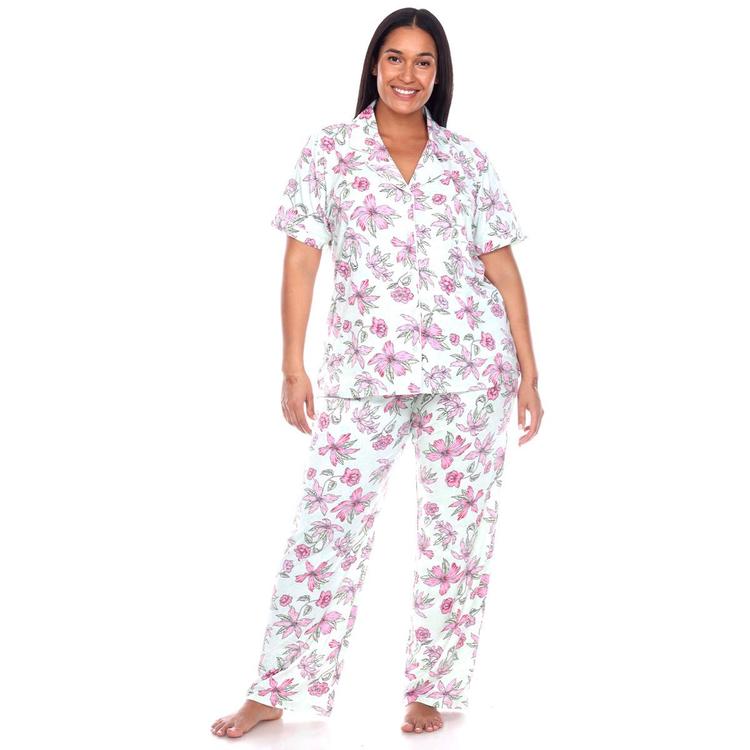 Plus Size White Mark 2pc. Floral Leopard Pajama Set