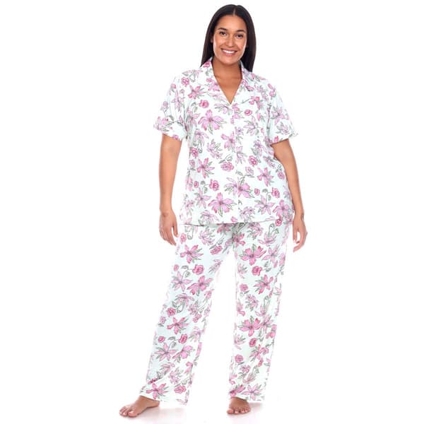 Plus Size White Mark 2pc. Floral Leopard Pajama Set - image 