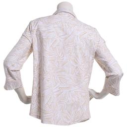 Plus Size Emily Daniels 3/4 Sleeve Knit To Fit Leaf Button Down