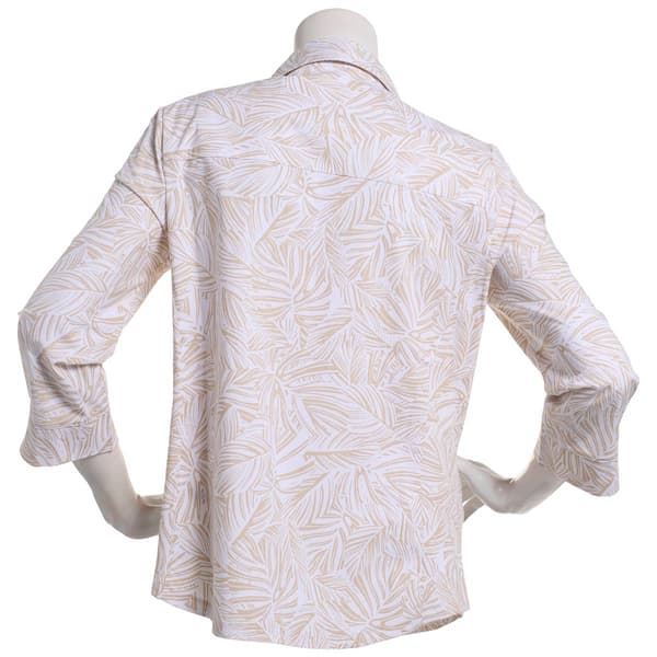 Womens Emily Daniels 3/4 Sleeve Knit To Fit Leaf Button Down