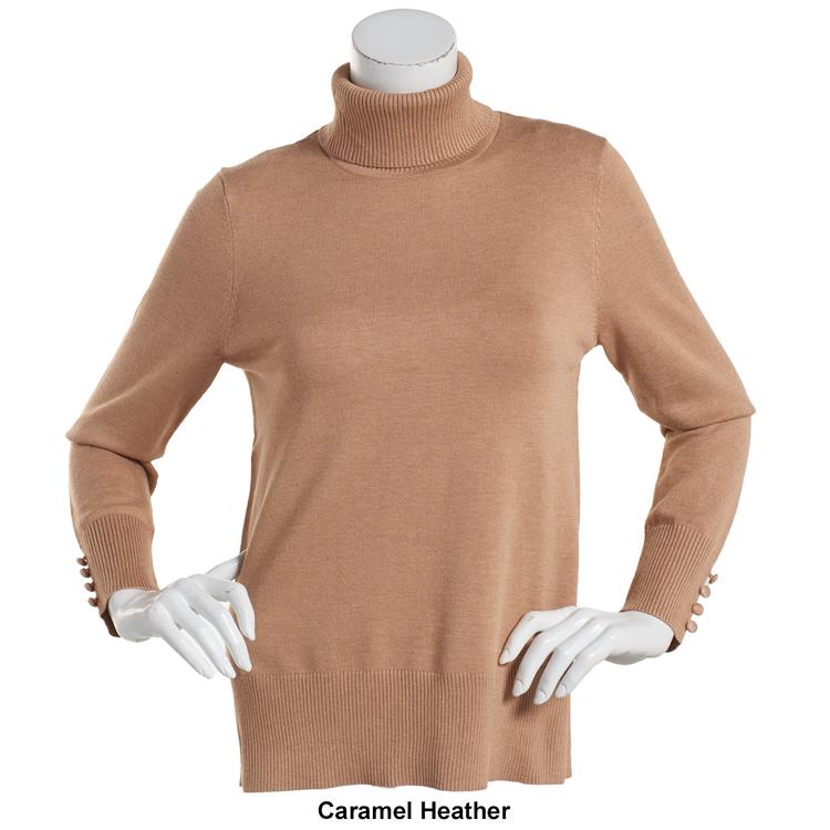 Plus Size Retrology Long Button Sleeve Turtleneck Sweater