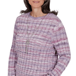 Petite Alfred Dunner Vail Space Dye Rib Knit Sweater
