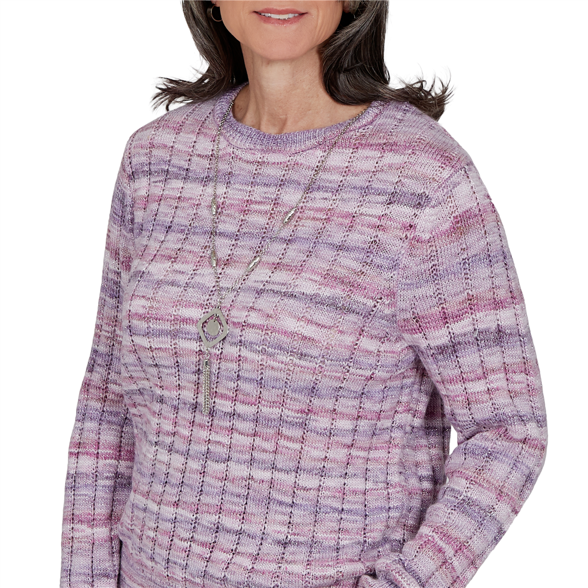 Petite Alfred Dunner Vail Space Dye Rib Knit Sweater