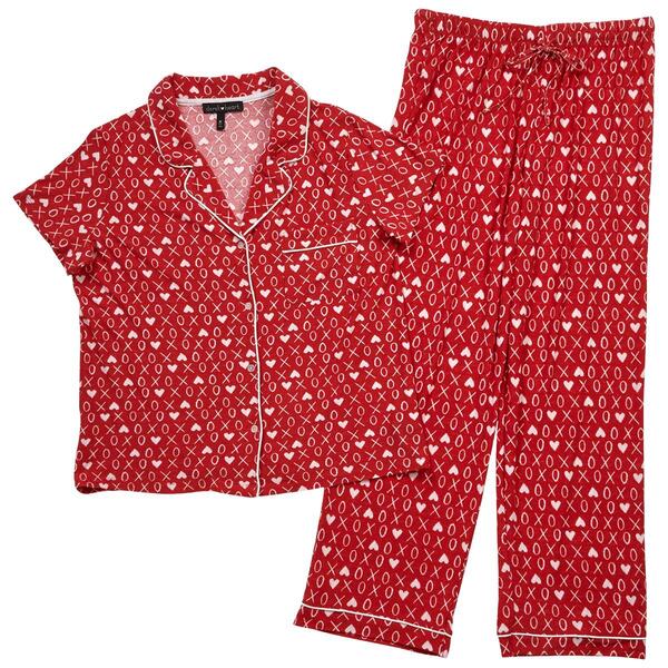 Juniors Derek Heart Short Sleeve Xoxo Heart Notch Pajama Set - image 