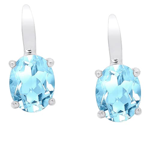 Sterling Silver & Blue Topaz Oval Drop Earrings - image 