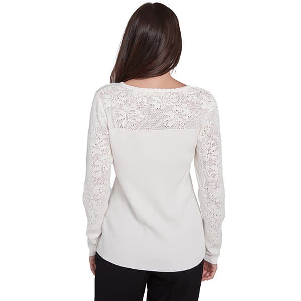 Petite Emaline Sunset Key Floral Pointelle Long Sleeve Sweater