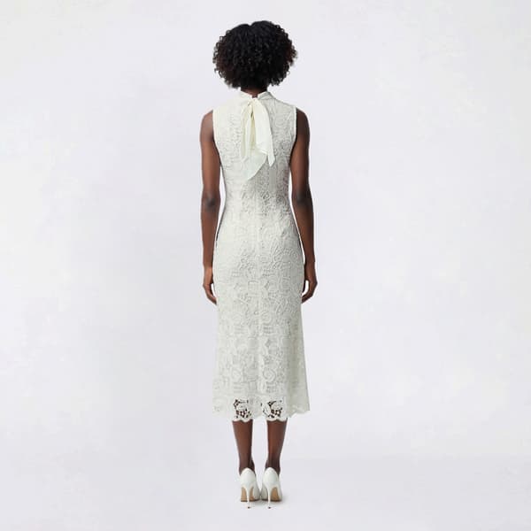 Womens Robbie Bee Sleeveless Mock Neck Lace Shift Midi Dress