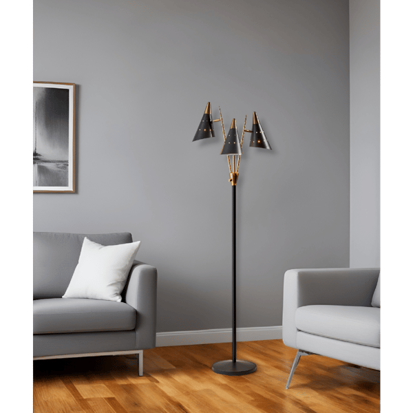 HomeRoots 66in. Black & Gold Three Light Novelty Floor Lamp