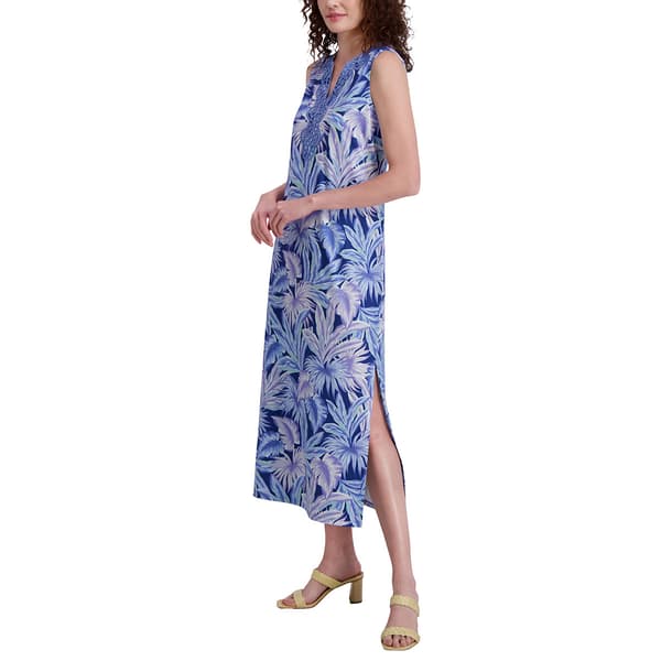 Womens Stella Parker Sleeveless Tropical Leaf UPF Midi Dress