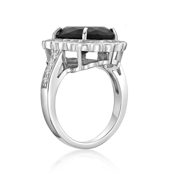 Gemminded Sterling Silver Oval Onyx & White Topaz Ring